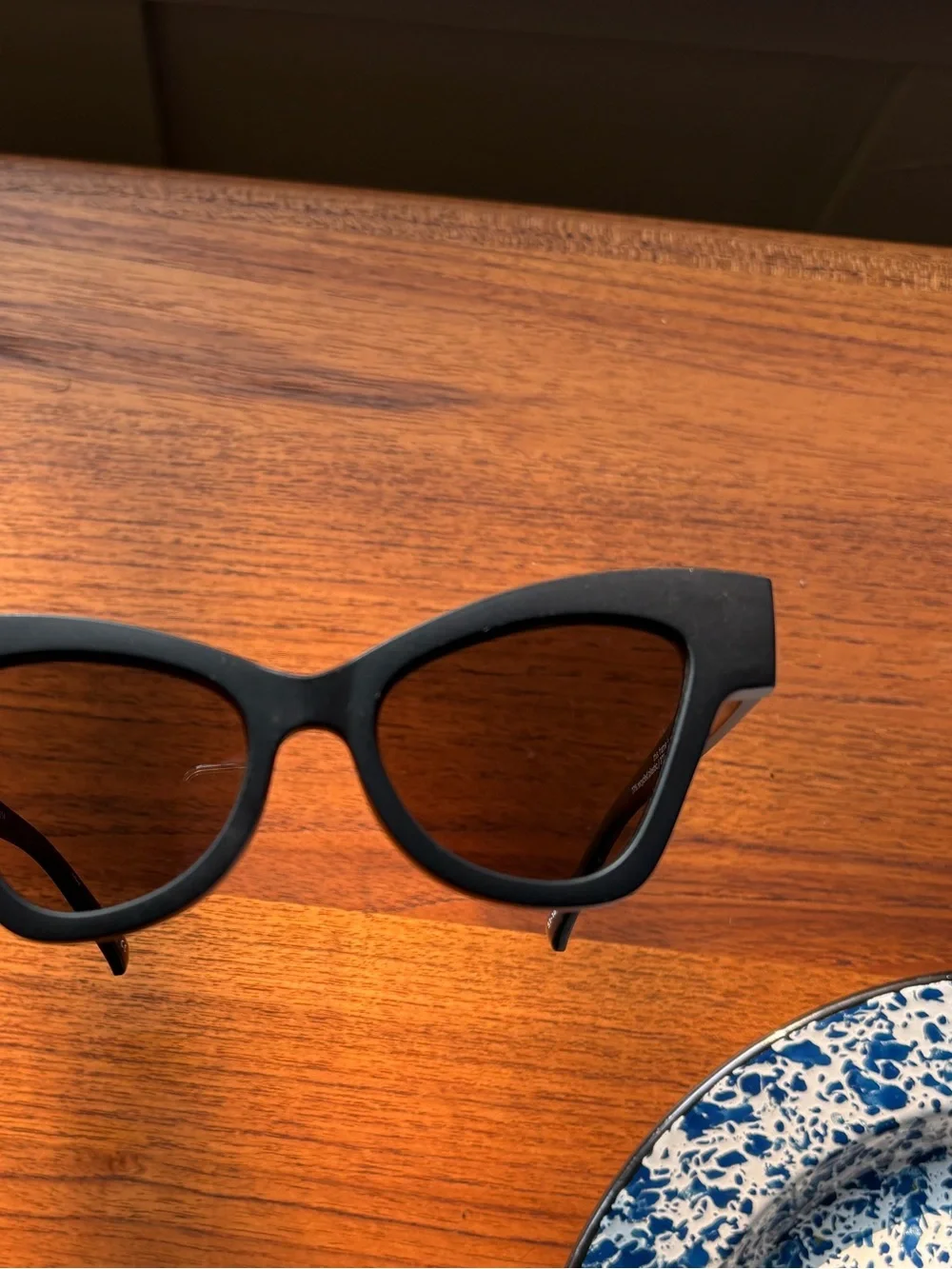 Le Specs Black Cat-Eye Sunglasses with Dark Green Lenses